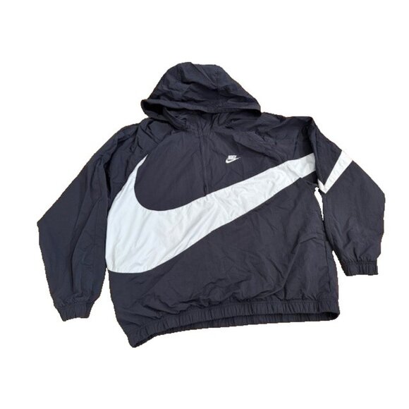 Nike Sportwear Anorak Big Swoosh Half Zip Nylon Jacket Large Black White Rare L - Picture 1 of 12